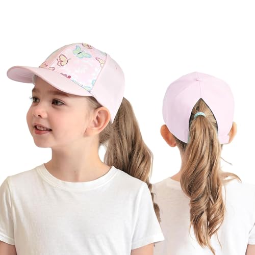 HERUAI Kinder Baseballkappe mit Pferdeschwanz für Mädchen Jungen Golf Visor Hut Basecap Sonnenblende Hut UV-Schutz Schirmmütze Sommermütze Junior Sommerhut Tennis Kappe Sonnenhut Visier UPF 50+ von HERUAI