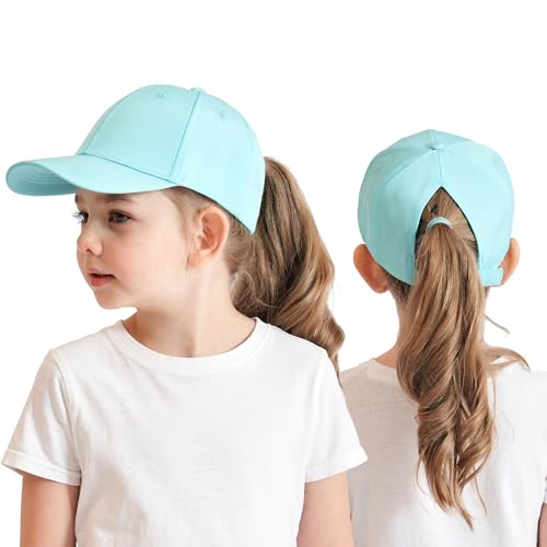 Kinder Baseballkappe mit Pferdeschwanz für Mädchen Jungen BasecapSonnenblende Hut Golf Visor Hut UPF 50+ Sommermütze Junior Sommerhut Tennis Kappe Sonnenhut Visier von HERUAI