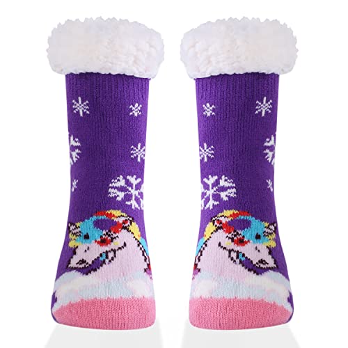 HERYEBING DOXILA Kinder Socken für Mädchen Jungen Lustige Socken Geschenke Bunte Weich Neuheit Kindersocken Lila Einhorn 3-5 Jahre (S) von HERYEBING