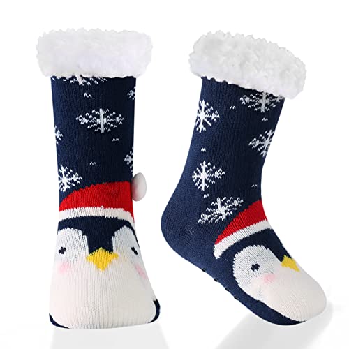 HERYEBING Kinder Socken für Mädchen Jungen Lustige Socken Geschenke Bunte Weich Neuheit Kindersocken,Pinguin, Dunkelblau, 5-8 Jahre (M) von HERYEBING