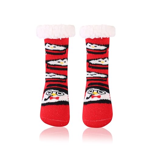 HERYEBING Kindersocken Wintersocken für Mädchen und Jungen Weich Flauschig Warm Dick Kuschelsocken Thermosocken Haussocken Bodensocken für Kinder Tiersocken Rot Schneemann 8-12 Jahre von HERYEBING