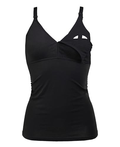 Herzmutter Stilltop Baumwolle - einfache Stillfunktion - integriertes Bustier-BH mit Clip-Verschlüssen - 1er & 2er-Set - 5400 (S, Schwarz, 1x) von Herzmutter