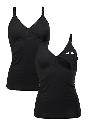 Herzmutter Stilltop Baumwolle - einfache Stillfunktion - integriertes Bustier-BH mit Clip-Verschlüssen - 1er & 2er-Set - 5420 (XL, Schwarz, 2X) von Herzmutter