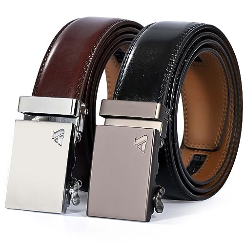 HESBITEUL 2 Paare Gürtel Herren Ledergürtel Schwarz Ratsche Automatikschließe Verstellbar Männer Leder Gürtel, 30mm Breit, für Anzug Jeans Hose für Freizeit und Business von HESBITEUL