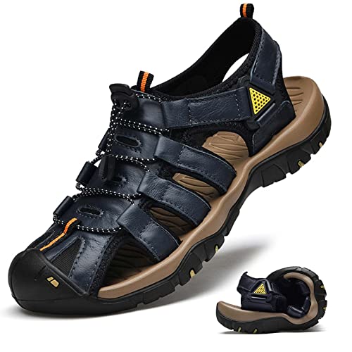 HESBITEUL Frühling Sommer Herren Sandalen Leder Sport Outdoorsandalen von HESBITEUL