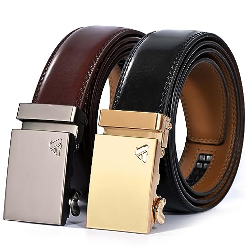 HESBITEUL 2 Packungen Herren Rindsleder Automatik Gürtel Für Jeans Anzug - 3cm Breite 150cm Maximale Länge von HESBITEUL