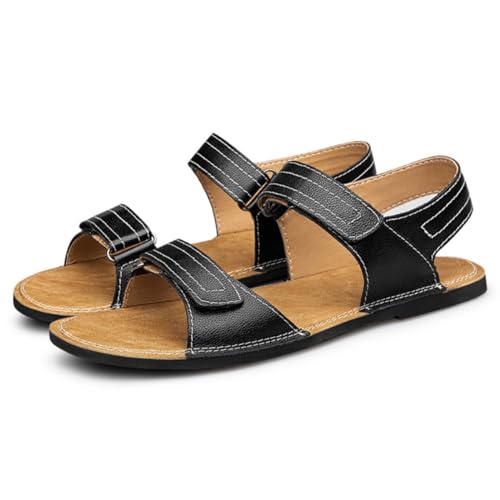 HESBITEUL Herren Leder Sandalen Strand Wandersandale Sommer Bequeme Trekkingschuhe Wanderschuhe Sport Outdoor mit Klettverschluss von HESBITEUL