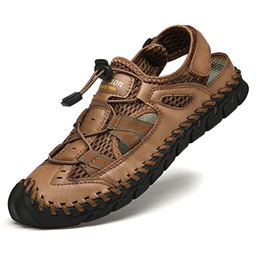 HESBITEUL Herren Leder Strand Wandersandale Trekkingsandalen Outdoorschuhe Sommer Freizeitschuhe Wanderschuhe Männer Sport-Outdoor Wasser Fischer Atmungsaktive Sandale von HESBITEUL