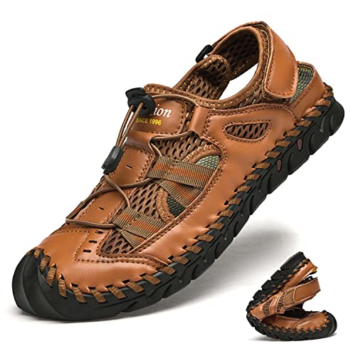 HESBITEUL Herren Leder Strand Wandersandale Trekkingsandalen Outdoorschuhe Sommer Freizeitschuhe Wanderschuhe Männer Sport-Outdoor Wasser Fischer Atmungsaktive Sandale von HESBITEUL