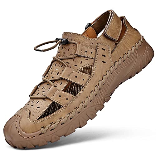 HESBITEUL Sandalen Herren Sommer Leder Outdoor Slipper Wasser Fischer Atmungsaktive Sandalen von HESBITEUL