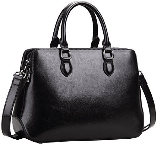 HESHE Damen leder-handtaschen totes top handle umhängetasche schulranzen geldbeutel Schwarz-r (L) 13.77-12.20" x (W) 4.72" x (H) 9.84 von HESHE