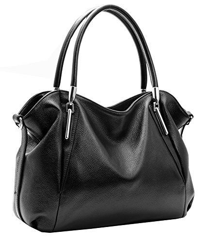 HESHE damen lederhandtragetasche griff oben bag-schulter-hand entwerferbeutel umhängetasche (l) x 12.99 (h) 10,62 x (w) 4.33in schwarz-top-grain-leder von HESHE