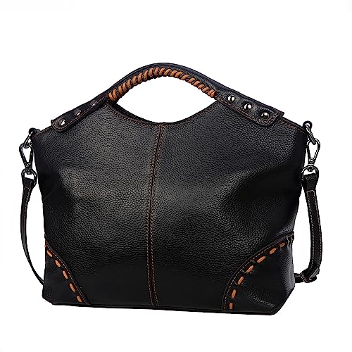 Heshe Vintage Echtleder Geldbörsen und Handtaschen für Frauen Tote Top Griff Tasche Crossbody Schultertaschen Hobo Damen Geldbörse, Schwarz von HESHE