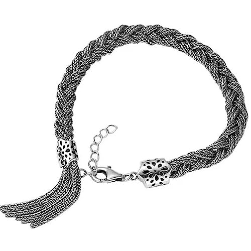 HESHS Armband Aus 925Er Sterling Silber Für Männer Und Frauen Vergoldete Geflochtene Vintage Armbänder Leichter Luxuriöser Manschettenarmreif Freundschaftsarmband Schmuck Geschenke,Grau von HESHS