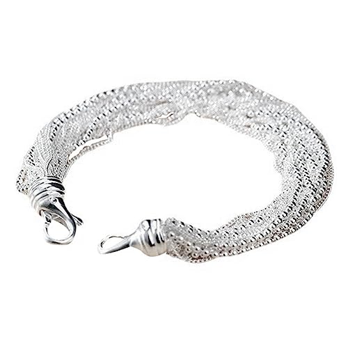 HESHS Armband Aus 925Er-Sterlingsilber Für Damen 19 Mehrsträngige Kette Glitzernde Armbänder Im Diamantschliff Modischer Charme Manschettenarmreif Hergestellt in Italien Nickelfrei 17 Cm von HESHS