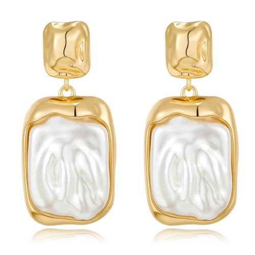 HESSAWELL Gold Barock Perlenohrringe Unregelmäßige Perlenohrringe für Frauen Modeschmuck Gold Silver Statement Vintage Stud Earrings for Women and Girls Gifts von HESSAWELL