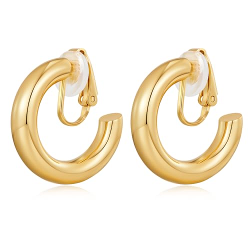 HESSAWELL Gold Thick Hoop Clip auf Ohrringe Chunky Tube Hoop Ohrringe für Frauen Minimalistischer Schmuck von HESSAWELL
