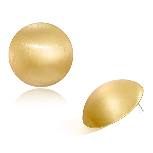 HESSAWELL Matte Gold Ohrringe Halbkugel Vergoldete Ohrstecker Gold gebürstet Goldknopf Ohrringe für Frauen Mode Vintage Tropfen Schmuck von HESSAWELL