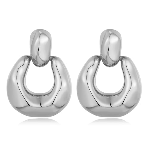 Silber Ohrringe für Frauen Aussage klobig kleinen Schnitt Design Silber Tropfen Ohrringe Türklopfen Form baumelnden Ohrringe für Frauen Gold Silver Statement Vintage Stud Earrings for Women and Girls von HESSAWELL