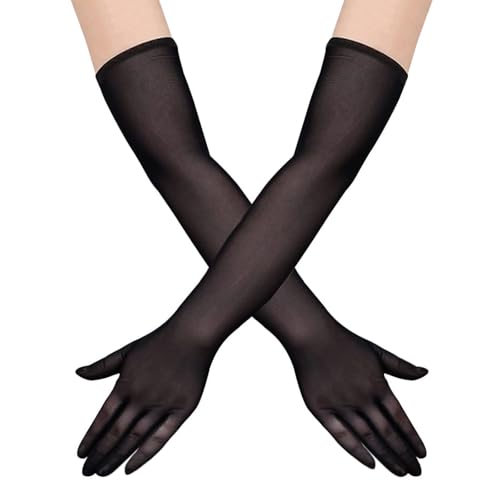 HESUSUSI Tüll Handschuhe Schwarz Lange Hochzeit Braut Damen Oper Lange Opern Party Mesh Schwarz Nylon Handschuhe Lang Abendhandschuhe für Hochzeit Braut Oper Party von HESUSUSI