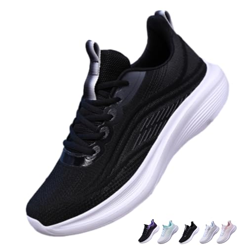 Atmungsaktive Damen-Sneaker, weiche Sohle, Laufschuhe, orthopädische Fußgewölbeunterstützung, Sneaker, breite Passform, rutschfest, leichte Turnschuhe, Schwarz , 46 EU Atmungsaktive Damen-Sneaker, weiche Sohle, Laufschuhe, orthopädische Fußgewölbeunterstützung, Sneaker, breite Passform, rutschfest, leichte Turnschuhe, Schwarz , 46 EU von HESYSUAN