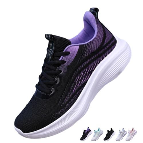 Atmungsaktive Damen-Sneaker, weiche Sohle, Laufschuhe, orthopädische Fußgewölbeunterstützung, Sneaker, breite Passform, rutschfest, leichte Turnschuhe, violett, 46 EU von HESYSUAN
