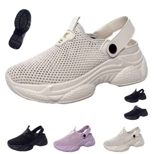 Atmungsaktive und rutschfeste orthopädische rückenfreie Sneaker, Slip-On Orthopädische Sandalen Leichte rutschfeste Plattform Pantoletten Weiche Sohle Hausschuhe, beige, 44 EU von HESYSUAN