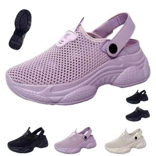Atmungsaktive und rutschfeste orthopädische rückenfreie Sneaker, Slip-On Orthopädische Sandalen Leichte rutschfeste Plattform Pantoletten Weiche Sohle Hausschuhe, violett, 44 EU von HESYSUAN
