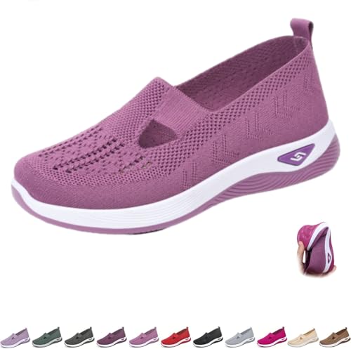 Beemoda Damen-Sneaker, atmungsaktiv, orthopädisch, zum Hineinschlüpfen, Orthowalkway Uplift-Schuhe, weich, leicht, gewebte Sneaker, violett, 46 EU von HESYSUAN