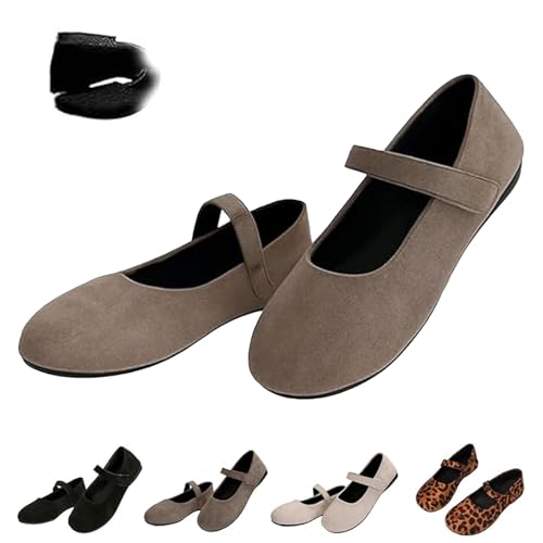Damen Bequeme flache Schuhe Orthopädische Wildleder Ballett Mary Jane Flats Bequeme Runde Zehen Flache Slip On Freizeitschuhe, grau, 38.5 EU von HESYSUAN