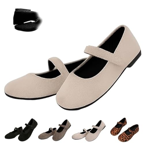 Damen Bequeme flache Schuhe Orthopädische Wildleder Ballett Mary Jane Flats Bequeme Runde Zehen Flache Slip On Freizeitschuhe, weiß, 39 EU von HESYSUAN