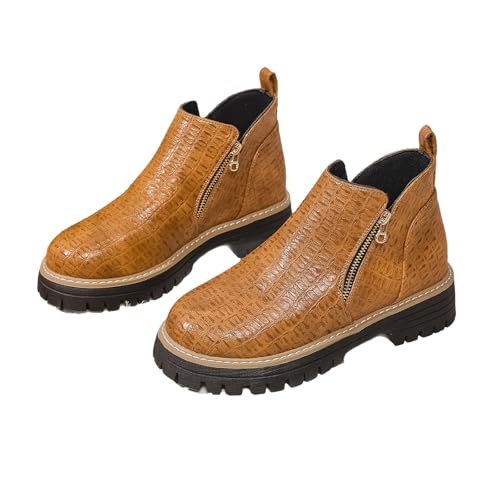 Damen Runde Zehen Stiefeletten mit seitlichem Reißverschluss, Krokodilleder Chunky Heel Chelsea Boots Orthopädische rutschfeste Ankle Boot Walking Schuhe, Orange, 45 EU von HESYSUAN