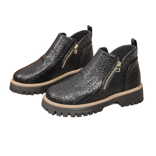 Damen Runde Zehen Stiefeletten mit seitlichem Reißverschluss, Krokodilleder Chunky Heel Chelsea Boots Orthopädische rutschfeste Ankle Boot Walking Schuhe, Schwarz , 45 EU von HESYSUAN