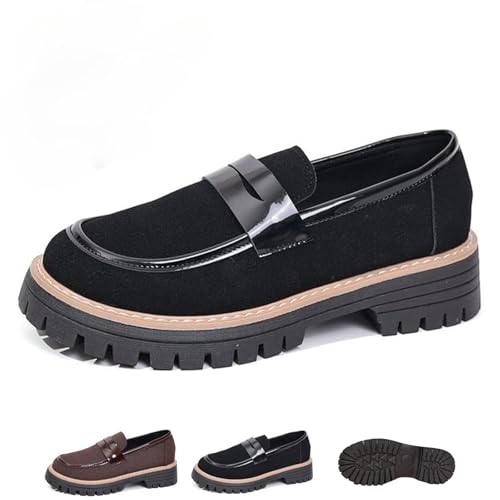 Damen-Slipper zum Reinschlüpfen, Plateau-Slipper aus bequemem Wildleder, klobiger Absatz, Keilabsatz, Business-Casual-Schuhe, Schwarz , 37EU von HESYSUAN