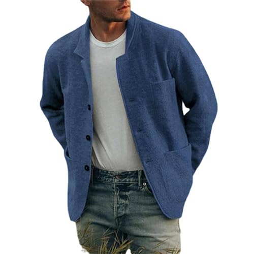 Einreihige Herrenjacke, einfarbig, lässig, Revers, Business-Mantel, Herren, Jugendliche, einreihiger Blazer, blau, L von HESYSUAN