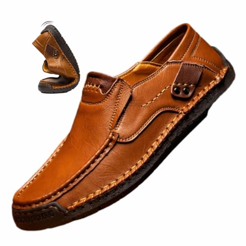 Enjeer Orthopädische Wanderschuhe Herren, Ideacloth Herren Wasserdicht Orthopädische Fahrschuhe Handgemachte Echtes Leder Slip On Loafer, Gelb-Braun, 44 EU von HESYSUAN