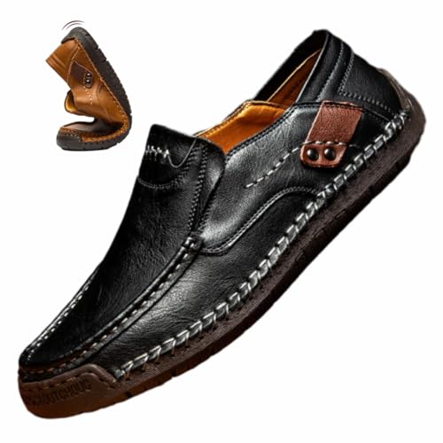 Enjeer Orthopädische Wanderschuhe Herren, Ideacloth Herren Wasserdicht Orthopädische Fahrschuhe Handgemachte Echtes Leder Slip On Loafer, Schwarz , 44 EU von HESYSUAN