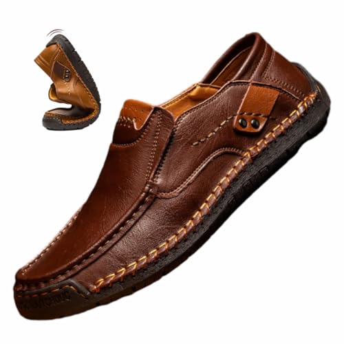 Enjeer Orthopädische Wanderschuhe Herren, Ideacloth Herren Wasserdicht Orthopädische Fahrschuhe Handgemachte Echtes Leder Slip On Loafer, dunkelbraun, 44 EU von HESYSUAN