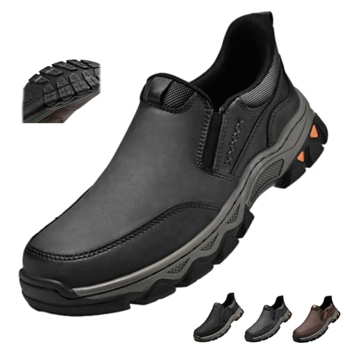 Enjerr Orthopädische Herren-Slipper aus echtem Leder, orthopädische Halbschuhe für Herren, Fußgewölbeunterstützung, Freizeitstiefel mit Fußgewölbeunterstützung, grau, 44 EU von HESYSUAN