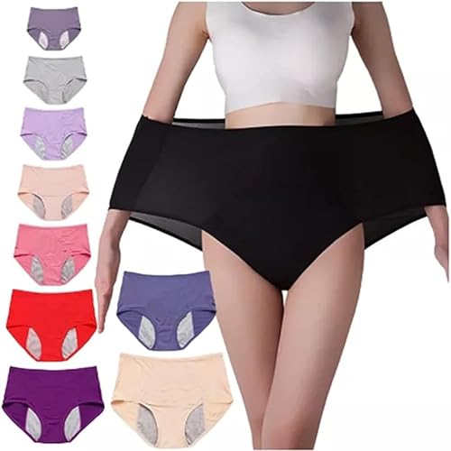 HESYSUAN 4/8 stücke 2023 Neue Upgrade Hohe Taille Leak Proof Höschen für Frauen, Plus Größe 8XL (150kg) Hohe Taille Auslaufsicher Menstruation Brief Unterwäsche, 8 Stück., 8XL(125-150kg) von HESYSUAN