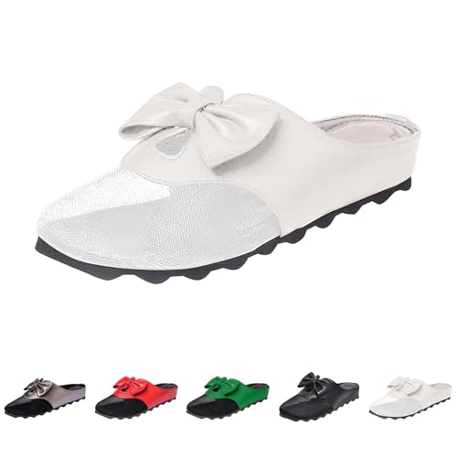 HESYSUAN Damen Pantoletten mit weicher Sohle, Knoten, Cut-Out-Design, flache Pantoletten, leicht, bequem, ausgehöhlt, Netzstoff, runde Zehenpartie, rückenfreie Hausschuhe, weiß, 44 EU HESYSUAN Damen Pantoletten mit weicher Sohle, Knoten, Cut-Out-Design, flache Pantoletten, leicht, bequem, ausgehöhlt, Netzstoff, runde Zehenpartie, rückenfreie Hausschuhe, weiß, 44 EU von HESYSUAN