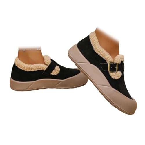HESYSUAN Damen Warm Fleece Gefüttert Gemütliche Stiefel Kunstfell Bequeme Plüsch Stiefeletten Utdoor rutschfeste Slip-On Walking Winterstiefel, Schwarz , 44 EU von HESYSUAN