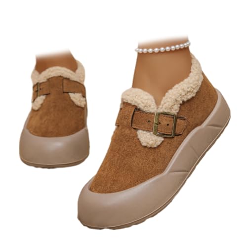 HESYSUAN Damen Warm Fleece Gefüttert Gemütliche Stiefel Kunstfell Bequeme Plüsch Stiefeletten Utdoor rutschfeste Slip-On Walking Winterstiefel, camel, 44 EU von HESYSUAN