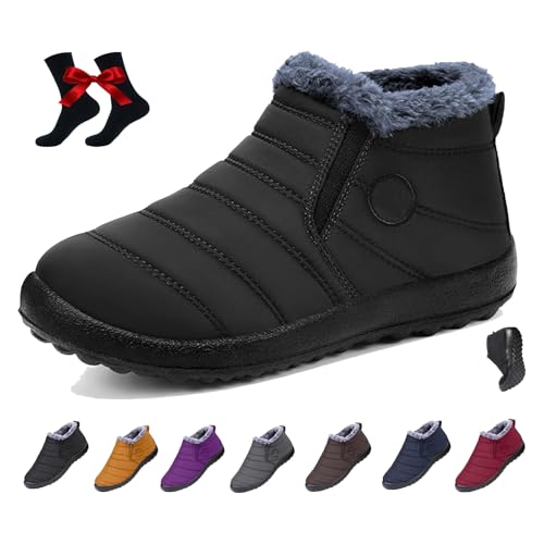 HESYSUAN Damen Wasserdichte Orthopädische Warme Stiefel Winter Bequem Warm Pelz Gefüttert Stiefeletten Leichte Schlupfstiefel Schneestiefel, Schwarz , 44 EU von HESYSUAN