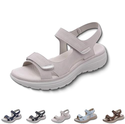 HESYSUAN Ergoliva Orthopädische Sandalen, Orthopädische Sandalen Damen Orthopädische Ergonomische Leder Sommer Flach Verstellbare Schuhe, grau, 44 EU HESYSUAN Ergoliva Orthopädische Sandalen, Orthopädische Sandalen Damen Orthopädische Ergonomische Leder Sommer Flach Verstellbare Schuhe, grau, 44 EU von HESYSUAN