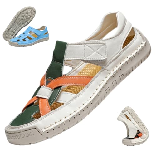 HESYSUAN Fischer-Sandalen für Damen, breite Breite, Leder, Gladiator-Sandalen, geflochtene, weiche Sohle, rutschfest, geschlossene Zehen, hohl, Strand-Wanderschuhe, beige, 44 EU HESYSUAN Fischer-Sandalen für Damen, breite Breite, Leder, Gladiator-Sandalen, geflochtene, weiche Sohle, rutschfest, geschlossene Zehen, hohl, Strand-Wanderschuhe, beige, 44 EU von HESYSUAN
