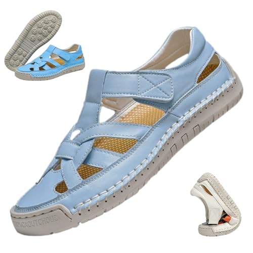 HESYSUAN Fischer-Sandalen für Damen, breite Breite, Leder, Gladiator-Sandalen, geflochtene, weiche Sohle, rutschfest, geschlossene Zehen, hohl, Strand-Wanderschuhe, blau, 44 EU HESYSUAN Fischer-Sandalen für Damen, breite Breite, Leder, Gladiator-Sandalen, geflochtene, weiche Sohle, rutschfest, geschlossene Zehen, hohl, Strand-Wanderschuhe, blau, 44 EU von HESYSUAN