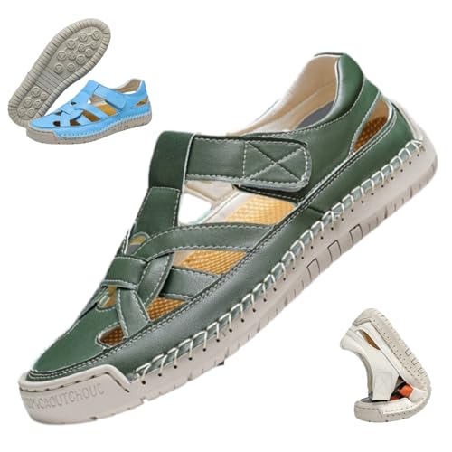 HESYSUAN Fischer-Sandalen für Damen, breite Breite, Leder, Gladiator-Sandalen, geflochtene, weiche Sohle, rutschfest, geschlossene Zehen, hohl, Strand-Wanderschuhe, grün, 44 EU HESYSUAN Fischer-Sandalen für Damen, breite Breite, Leder, Gladiator-Sandalen, geflochtene, weiche Sohle, rutschfest, geschlossene Zehen, hohl, Strand-Wanderschuhe, grün, 44 EU von HESYSUAN