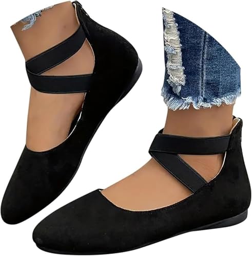 HESYSUAN Flache Ballerina-Schuhe für Damen, überkreuzte Riemen, Ballerinas, Knöchel, elastisch, überkreuzte Riemen, bequeme runde Zehenpartie, Schlupfschuhe, Schwarz , 43 EU HESYSUAN Flache Ballerina-Schuhe für Damen, überkreuzte Riemen, Ballerinas, Knöchel, elastisch, überkreuzte Riemen, bequeme runde Zehenpartie, Schlupfschuhe, Schwarz , 43 EU von HESYSUAN