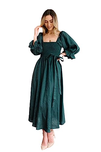 HESYSUAN Französisches, gerüschtes Laternenärmel-Multi-Wear-Kleid, Damen-Sommer-Wendekleid, Maxi-Elegantes Kleid (Emeralds,L) von HESYSUAN